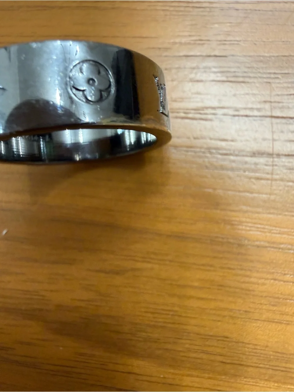 Louis Vuitton Polished Silver Monogram Band Ring